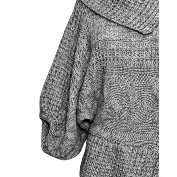 Fabiola Anthropologie Gray Cable Knit Split Cowl Neck Batwing Sweater Small Boho - Picture 7 of 9